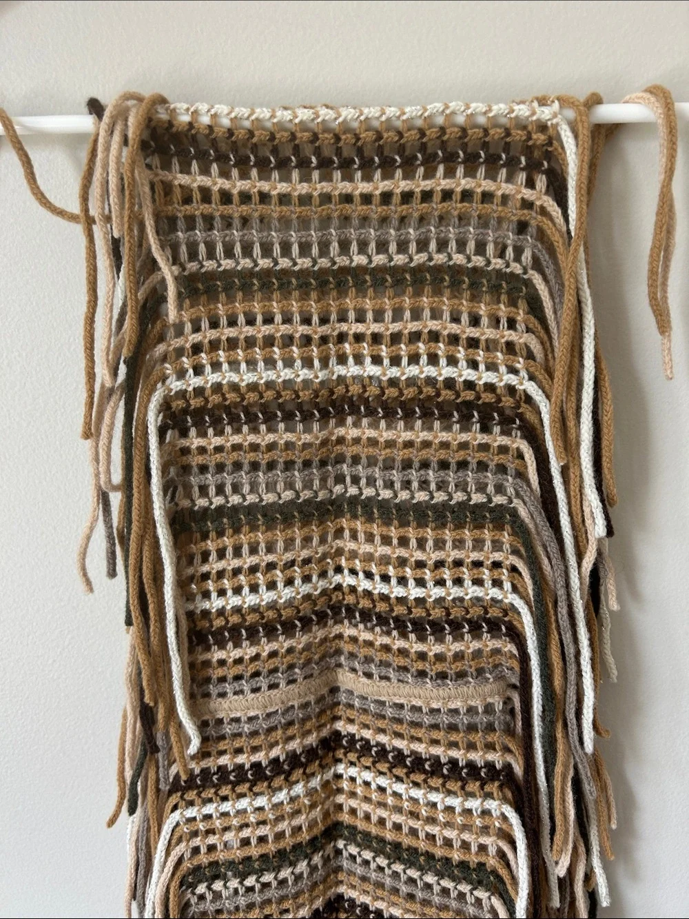 Nordstrom Striped Crochet Fringe 80” Scarf in Brown, Cream Metallic, Tan